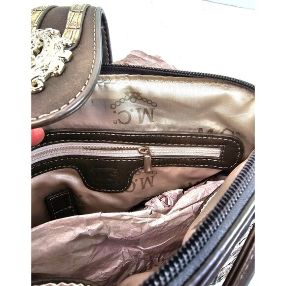 Vtg M.C. Metallic Croc Embossed Faux Leather Crossbody Bag Ornate Silver Tassel - Picture 10 of 15